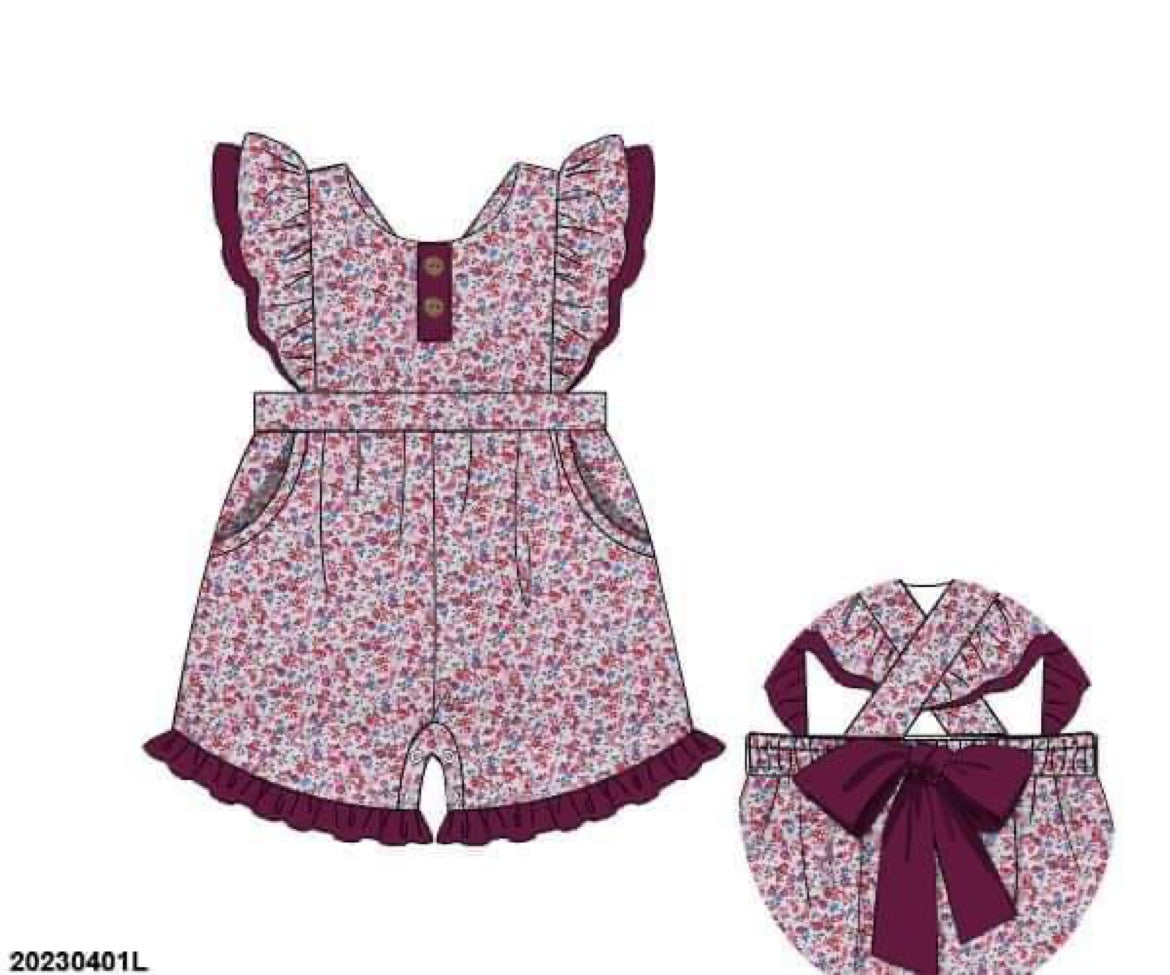 RTS: Plum Floral Collection- Girls Woven Romper