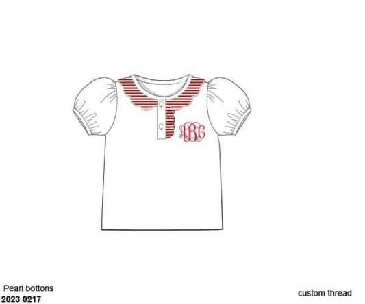 RTS: Girls Basic Shirts- Red Stripe (No Monogram)