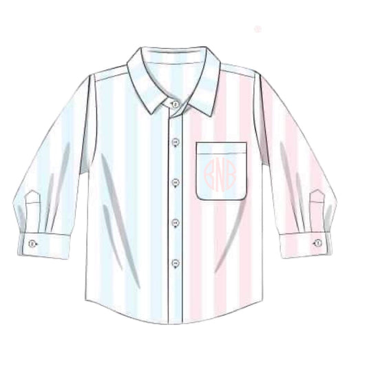 RTS: Pastel Stripes Collection- Boys Woven Shirt (No monogram)