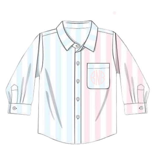 RTS: Pastel Stripes Collection- Boys Woven Shirt (No monogram)