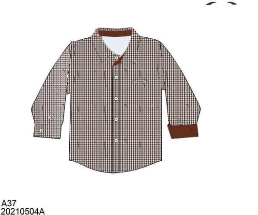 RTS: Boys Brown & White Woven Long Sleeve Button Up Shirt
