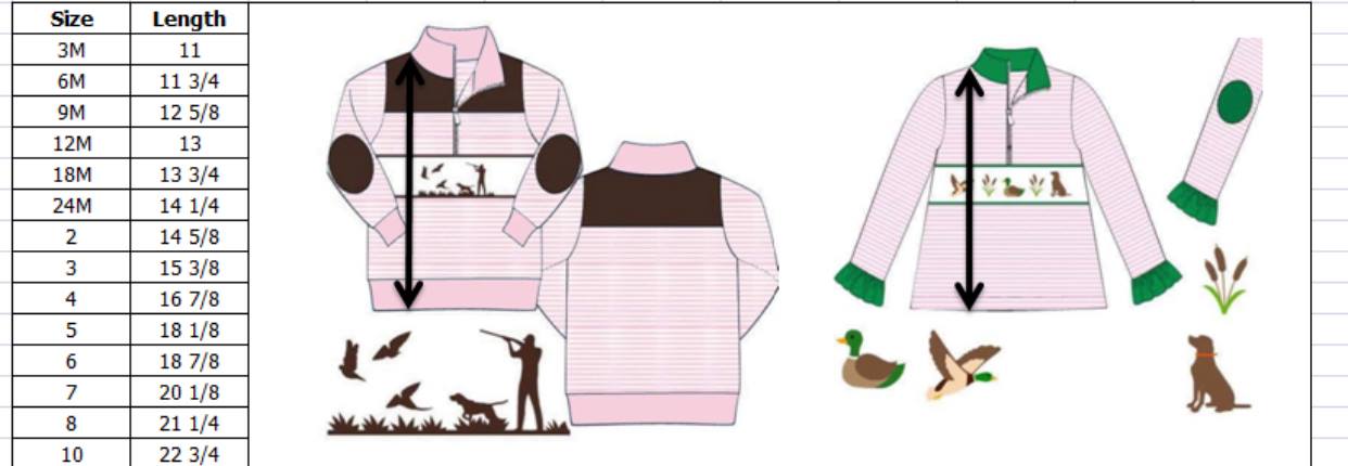 Pullover Size Chart