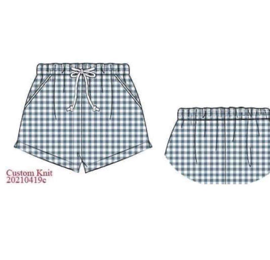 RTS: Boys Blue Check Linen Shorts