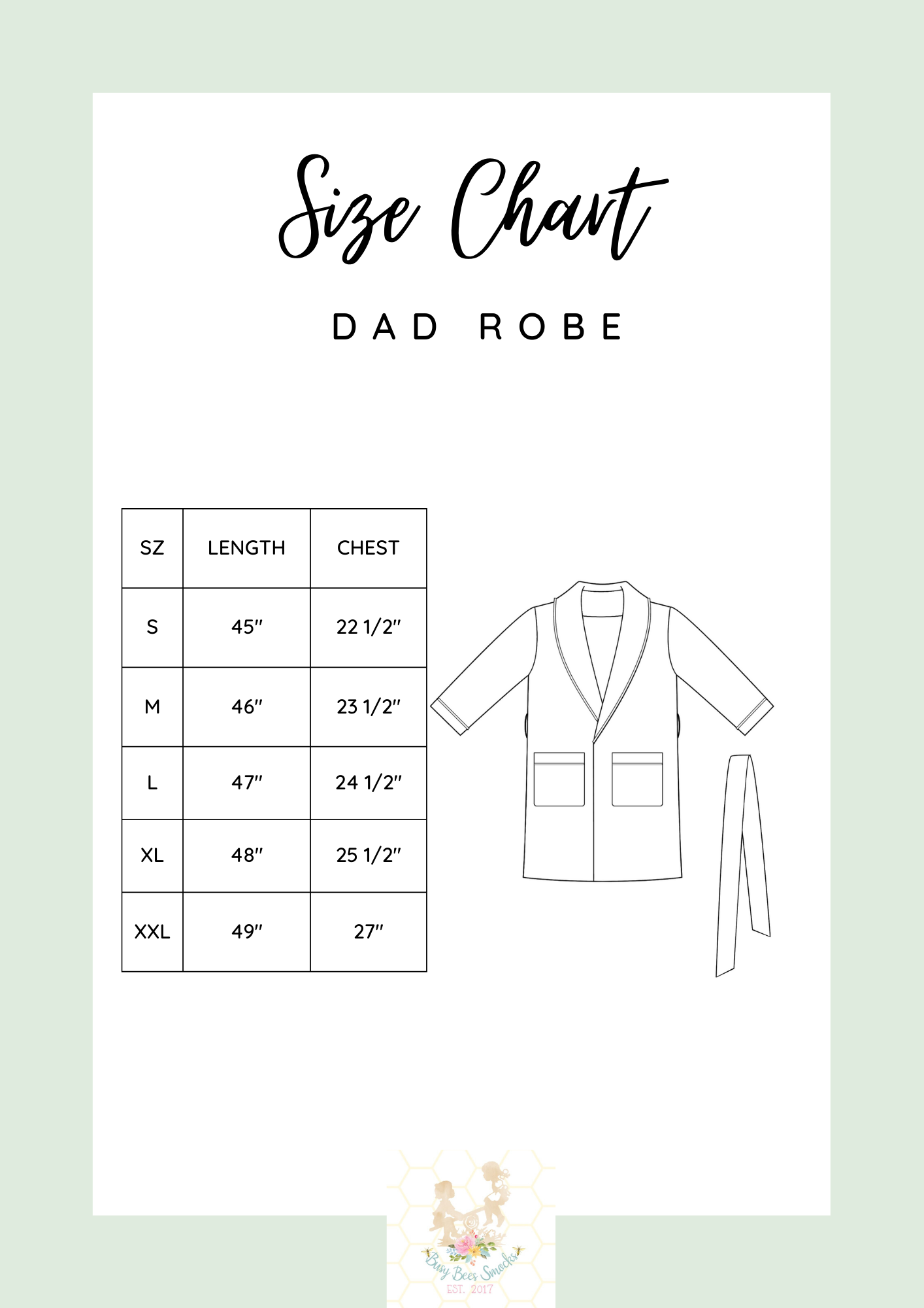 Dad Robe Size Chart