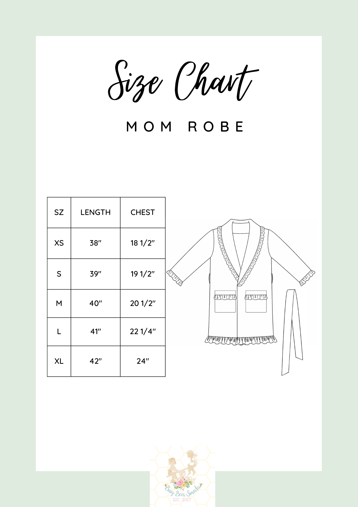 Mom Robe Size chart