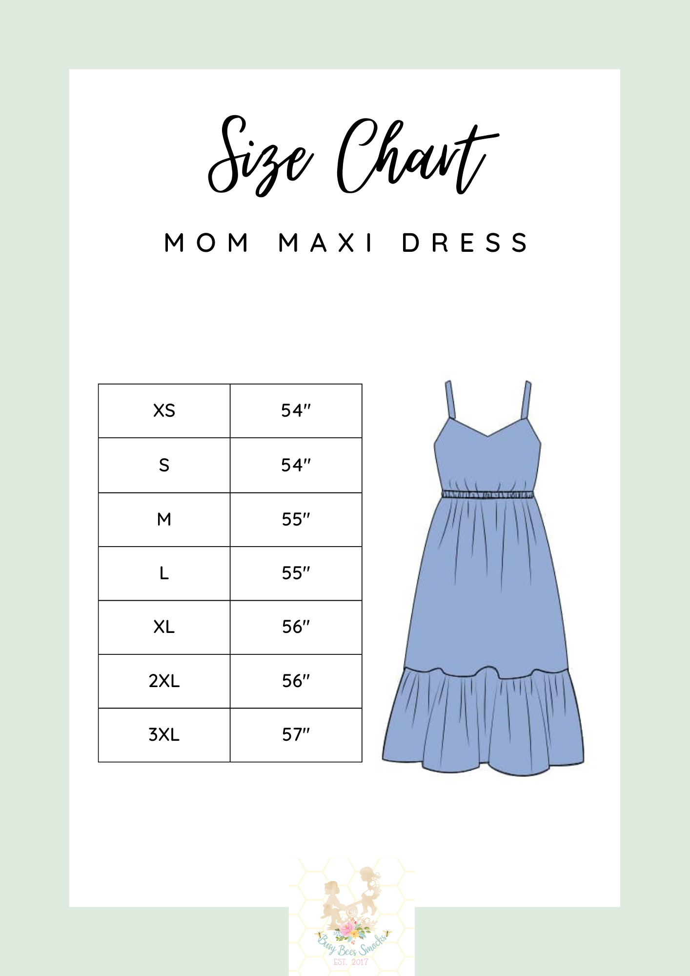 Mom Maxi Dress Size Chart