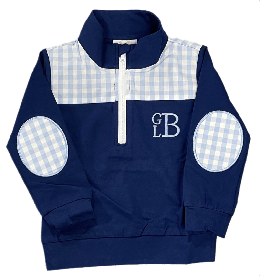 RTS: Boys Navy & Gingham Knit Pullover “GBL”