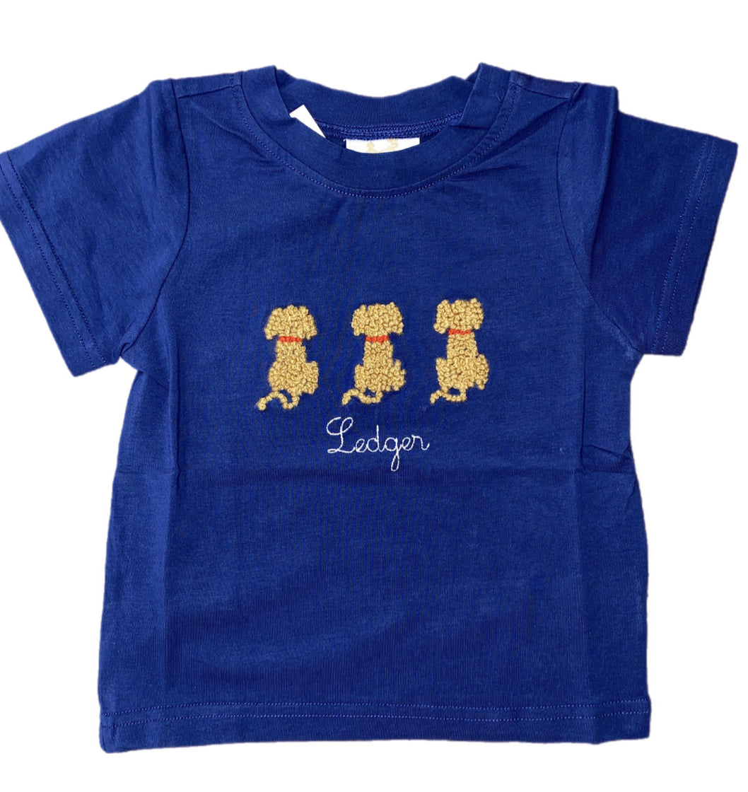 RTS: Boys French Knot Trio Puppies Shirt “Ledger”