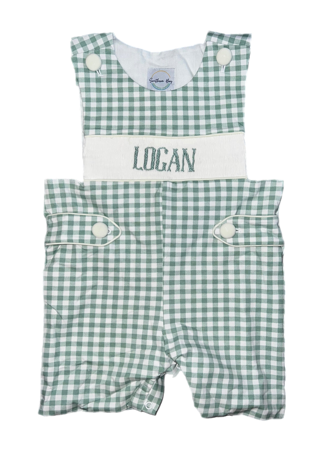 RTS: SBSC- Name Smock Collection- Floral & Gingham- Boys Knit Shortall “Logan”