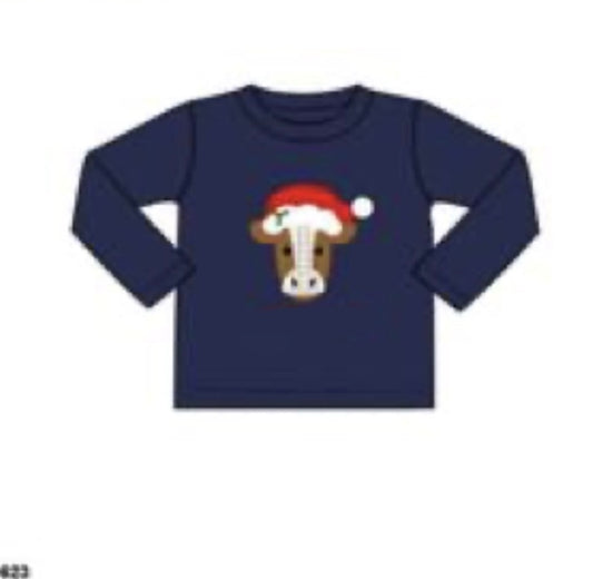 RTS: SBSC- Christmas Cow Applique- Boys Shirt