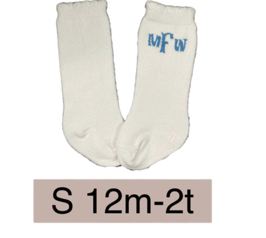 RTS: Scalloped Monogrammed Socks  12m-2t (Multiple Monogram Options)