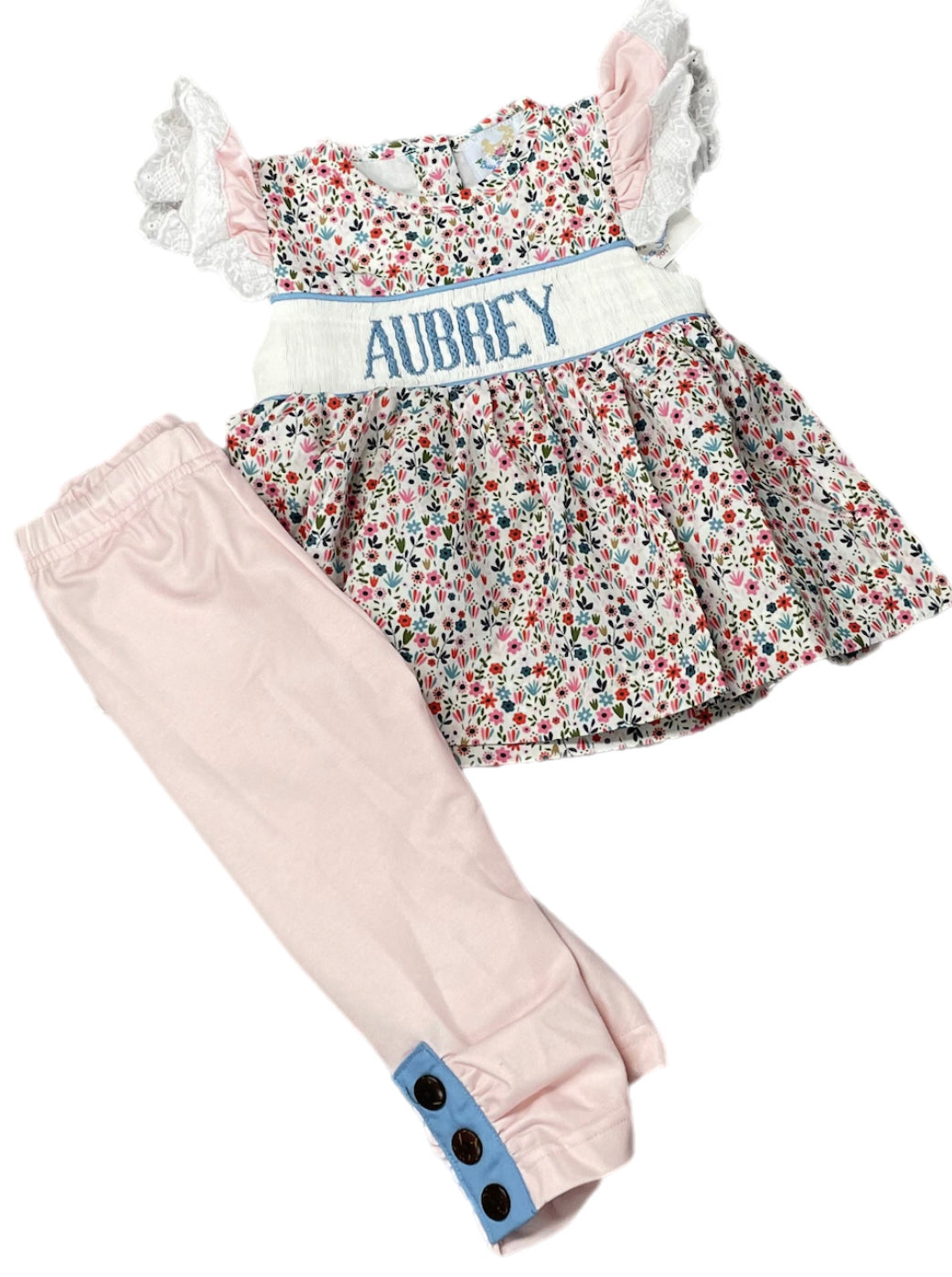 RTS: Girls Addison Floral Name Legging Set “Aubrey”