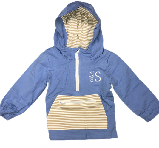 RTS: Boys Blue & Khaki Stripe Hooded Pullover “NSS”