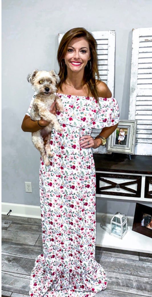RTS: DEFECT-Mom Wine Floral Knit Maxi Dress