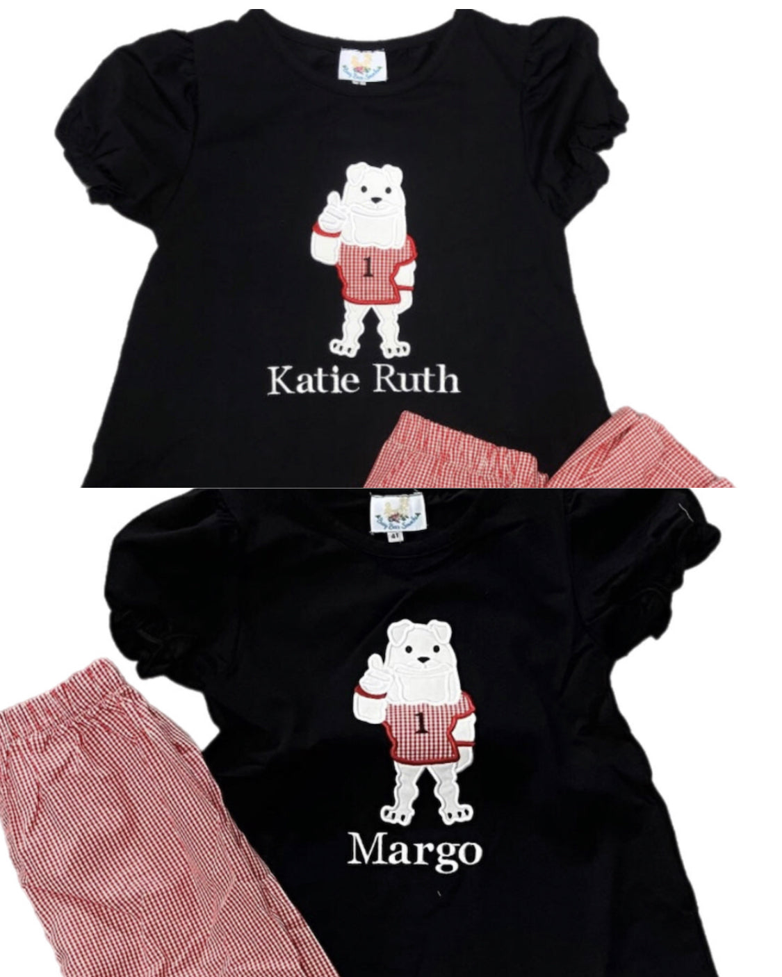 RTS: Girls Dog Mascot Applique Pant Set “Katie Ruth” “Margo”