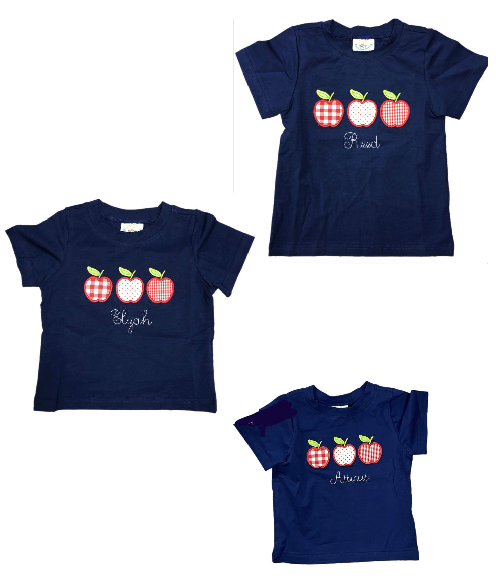 RTS: Boys Trio Apple Appliqué Shirt “Atticus” “Reed” “Elijah”