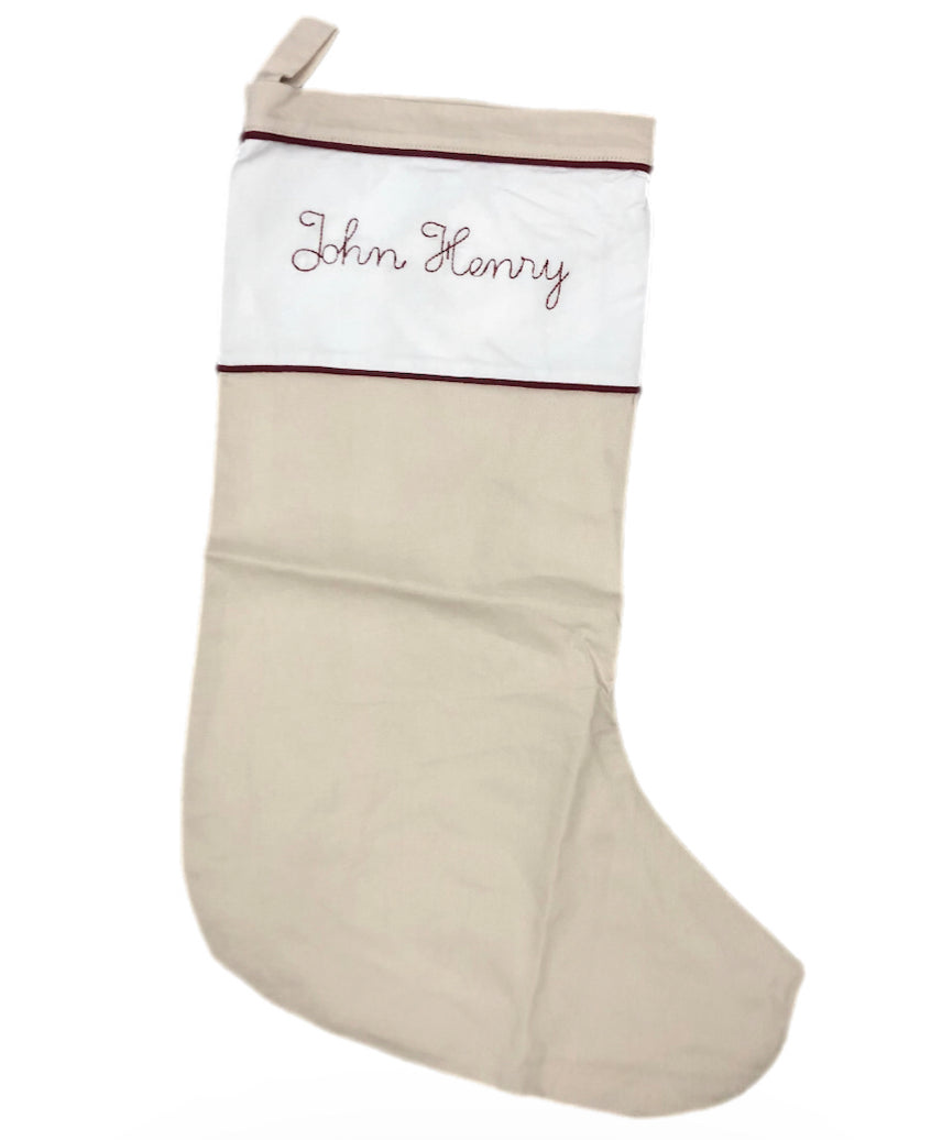 RTS: Boys Classic Khaki Embroidered Stocking “John Henry”