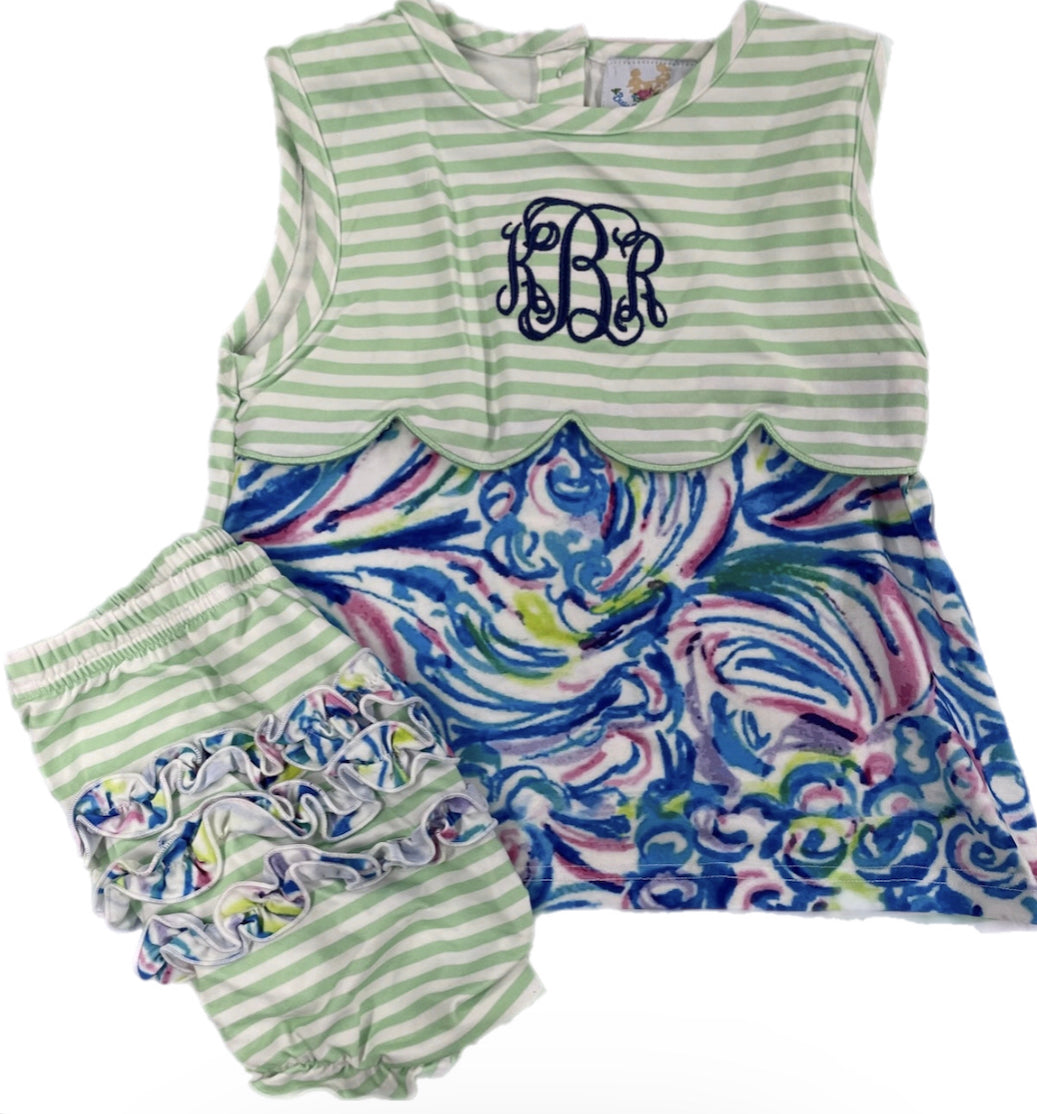 RTS: DEFECT-Girls Blue Swirl Knit Diaper Set “AMJ” “EDA” “KBR”