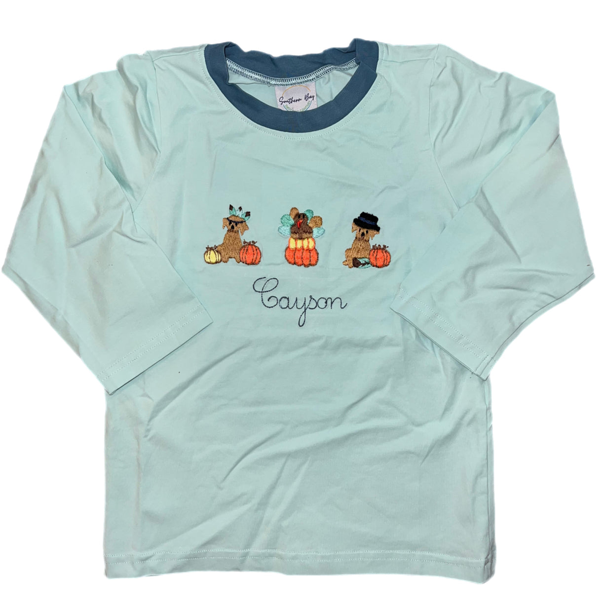 RTS: SBSC- Embroidered Puppies & Pumpkins- Boys Knit Shirt “Cayson”