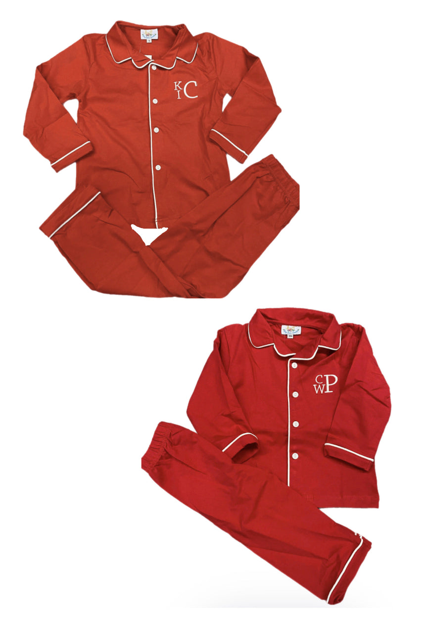 RTS: Boys Classic Red 2pc Pajamas “KCI” “CPW”
