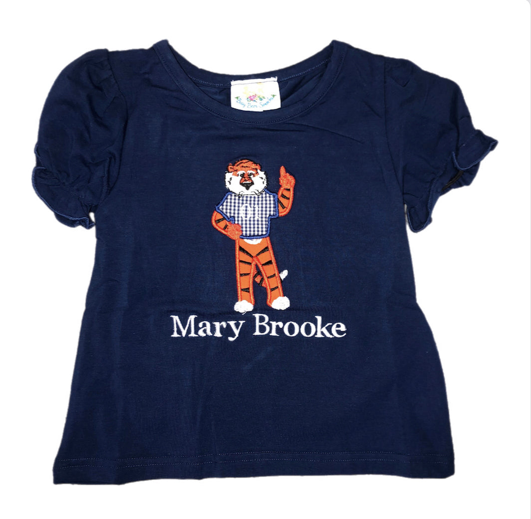 RTS: Girls Navy Tiger Mascot Shirt "Mary Brooke"