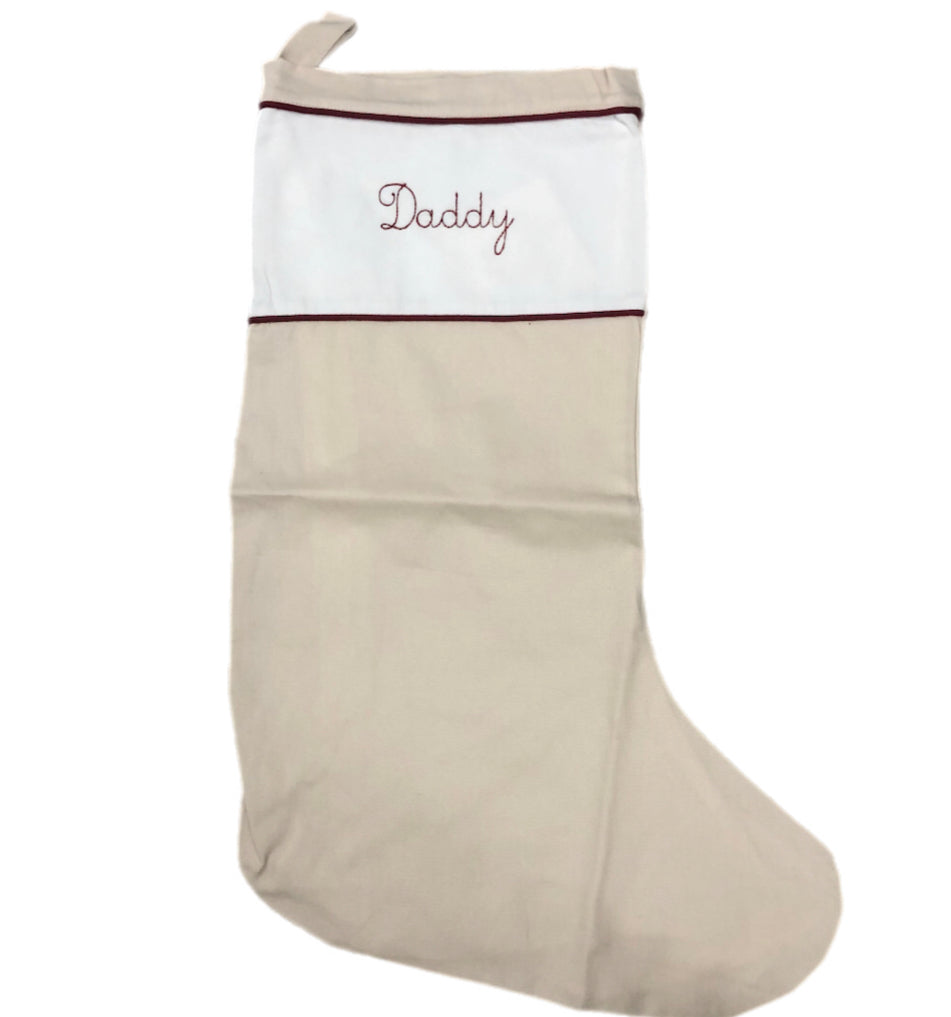 RTS: Boys Classic Khaki Embroidered Stocking “Daddy”
