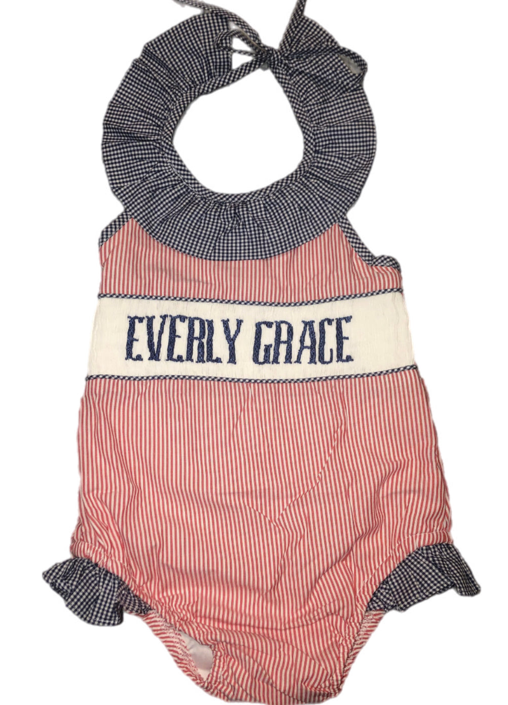 RTS: Girls Patriotic Name Smock 1pc Woven Swim  “Everly Grace”