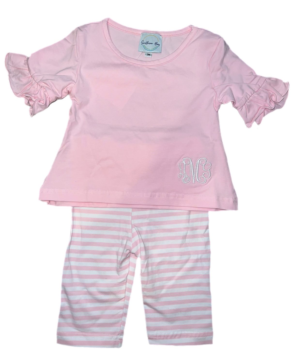 RTS: SBSC- Girls Pink & White Stripe Knit Pant Set “AMG”