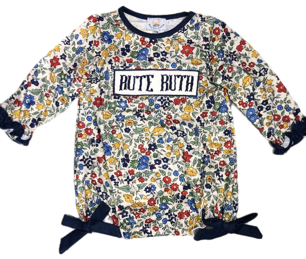 RTS: Defect-Girls Fall Floral Name Smock Bubble "Rute Ruth"