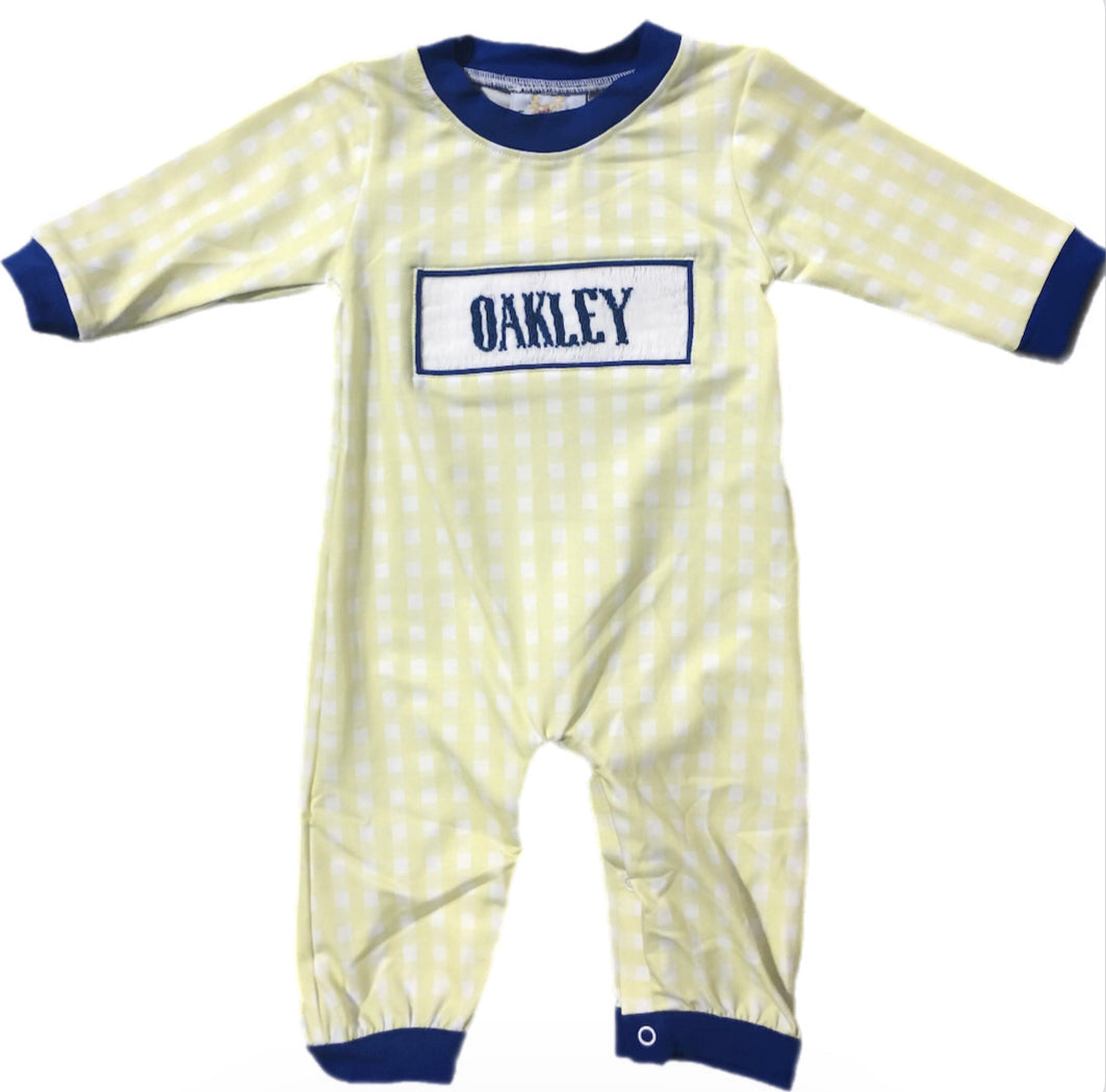 RTS: Boys Royal Blue & Yellow Gingham Knit Romper “Oakley”